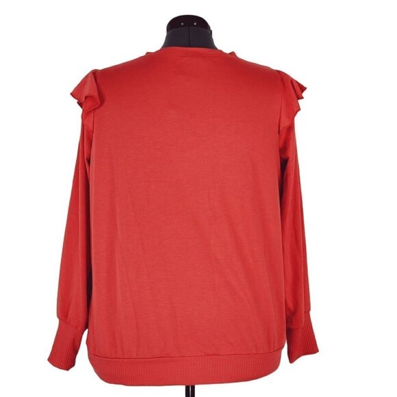 Torrid Ruffled Shoulders Sweatshirt Size 1 1X Pullover V Neck Long Sleeve New - Picture 5 of 15